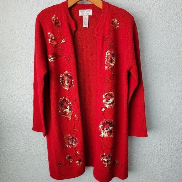 Victor Costa silk and Angora hair long sleeve 90s vintages weater cardigan - Picture 1 of 8
